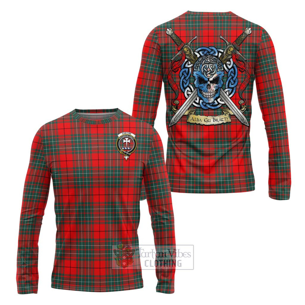 Cheyne Tartan Long Sleeve T-Shirt with Family Crest Celtic Skull Style Unisex - Tartan Vibes Clothing