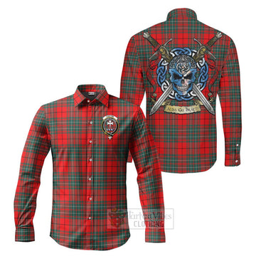 Cheyne Tartan Long Sleeve Button Shirt with Family Crest Celtic Skull Style Men's Shirt S - Tartan Vibes Clothing