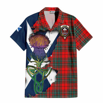 Tartan Vibes Clothing Cheyne Tartan Family Crest Short Sleeve Button Shirt Scottish Thistle Celtic Inspired
