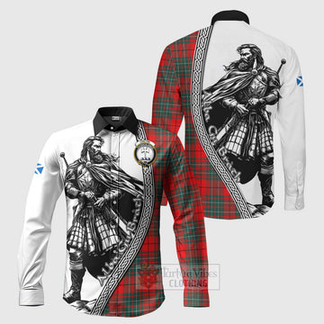 Cheyne Tartan Clan Crest Long Sleeve Button Shirt with Highlander Warrior Celtic Style Men's Shirt S - Tartan Vibes Clothing