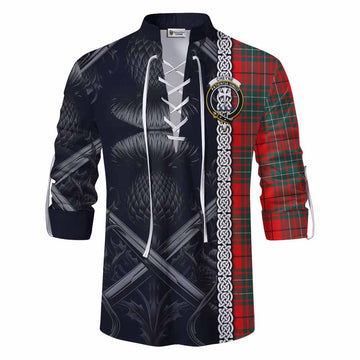 Cheyne Tartan Ghillie Kilt Shirt with Family Crest Cross Sword Thistle Celtic Vibes Men - Tartan Vibes Clothing