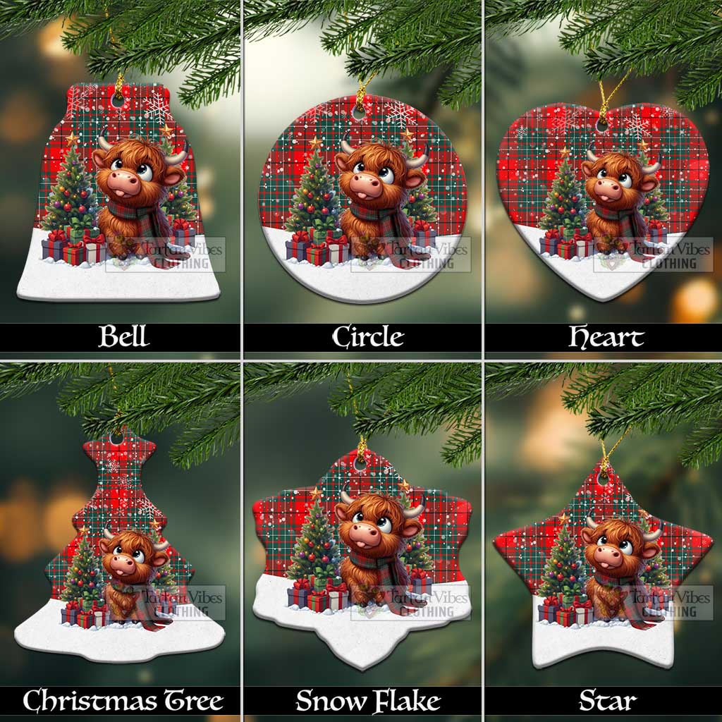 Cheyne Tartan Christmas Ceramic Ornament with Adorable Highland Coo Ceramic - Tartan Vibes Clothing