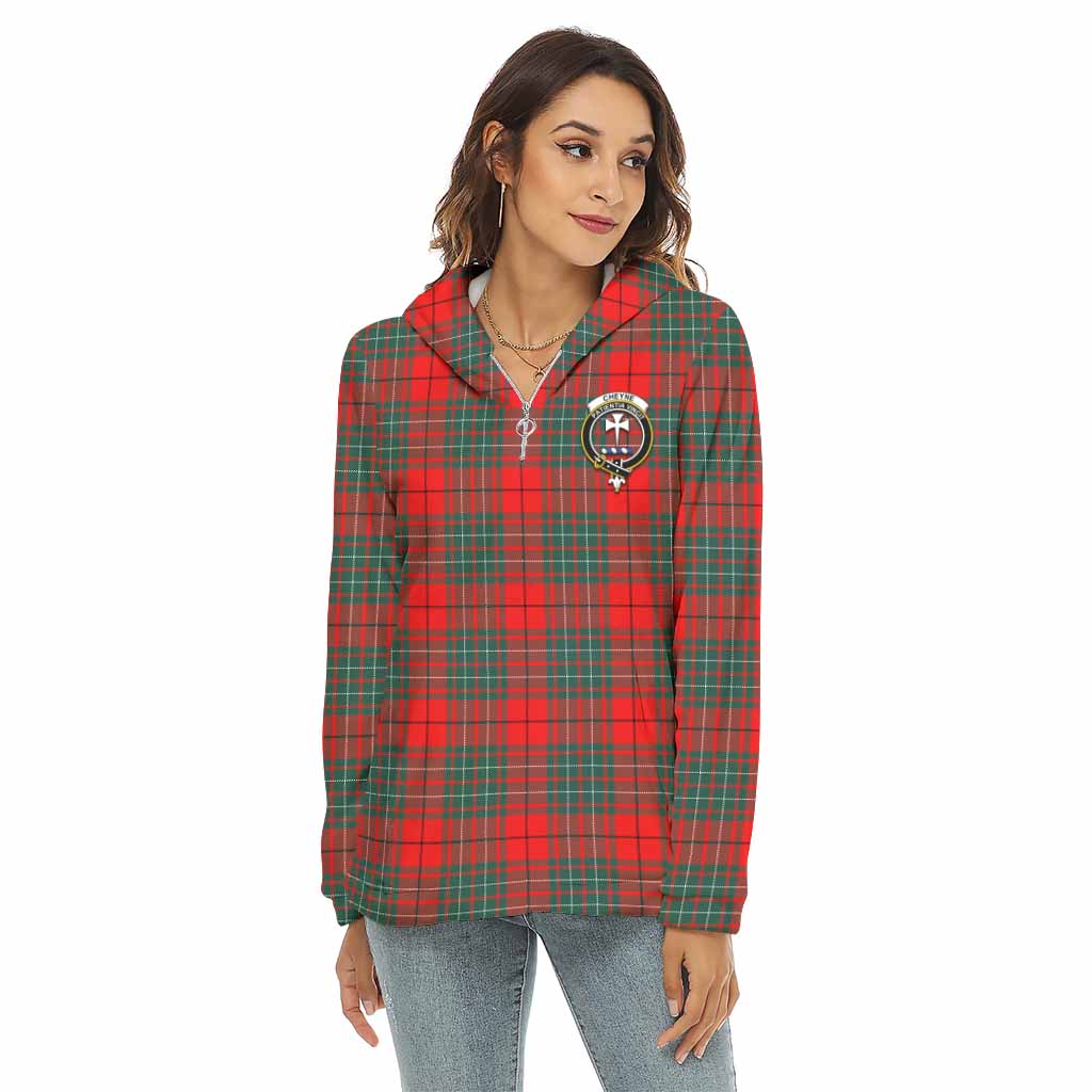 Cheyne Tartan Women's Borg Fleece Hoodie with Half Zip with Family Crest Female - Tartan Vibes Clothing