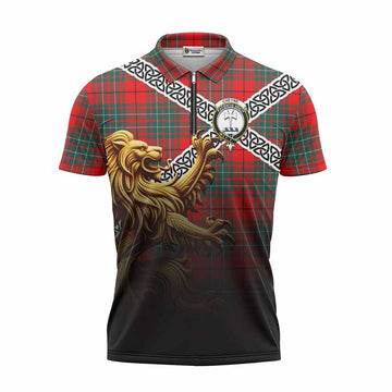 Cheyne Crest Tartan Zipper Polo Shirt with Golden Lion Emblem Celtic Style Unisex - Tartan Vibes Clothing