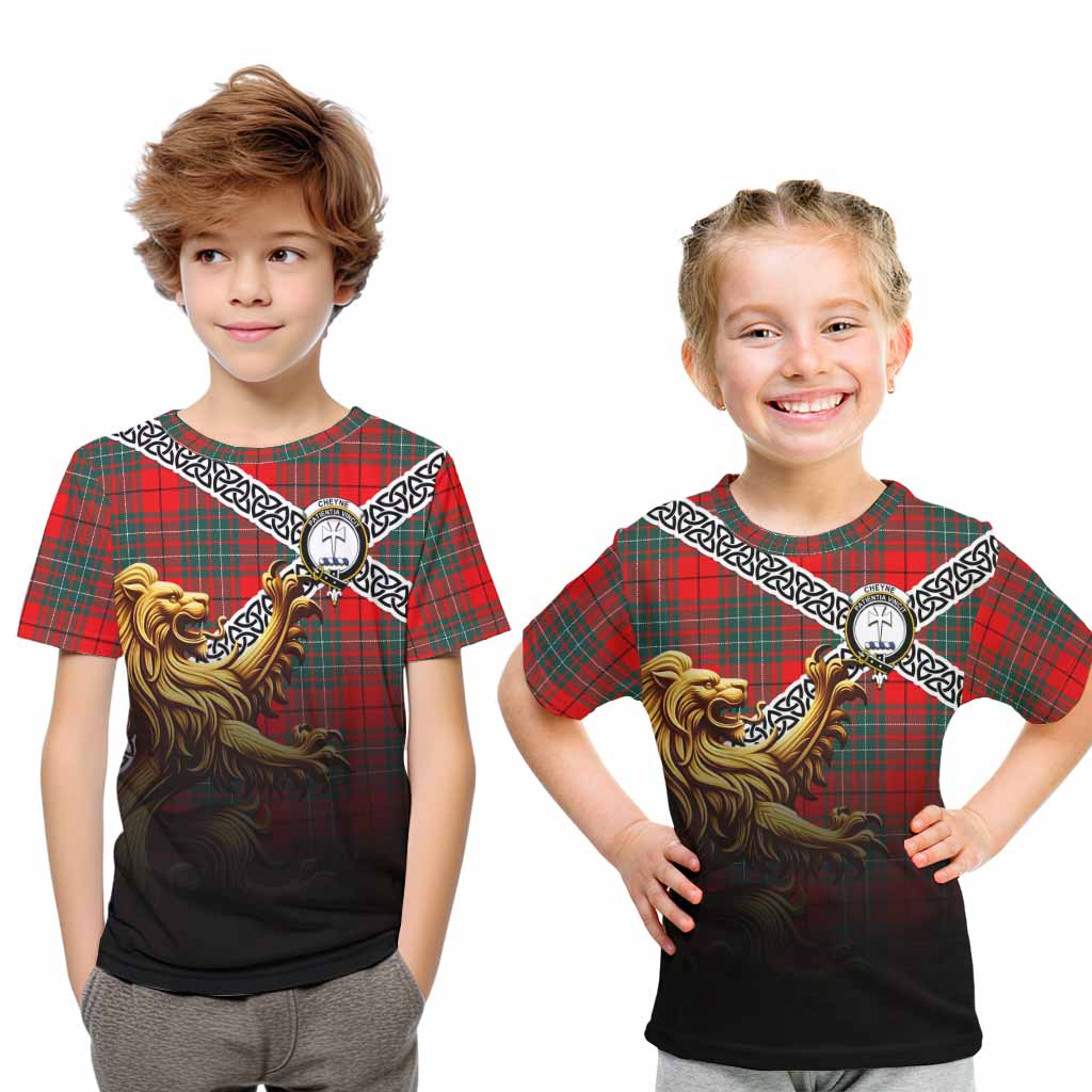 Cheyne Crest Tartan Kid T-Shirt with Golden Lion Emblem Celtic Style Youth XL Size14 - Tartan Vibes Clothing