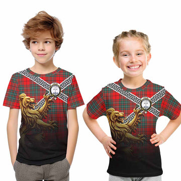 Cheyne Crest Tartan Kid T-Shirt with Golden Lion Emblem Celtic Style Youth XL Size14 - Tartan Vibes Clothing
