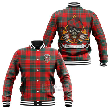 Cheyne Tartan Baseball Jacket with Family Crest and Bearded Skull Holding Bottles of Whiskey Unisex - Tartan Vibes Clothing