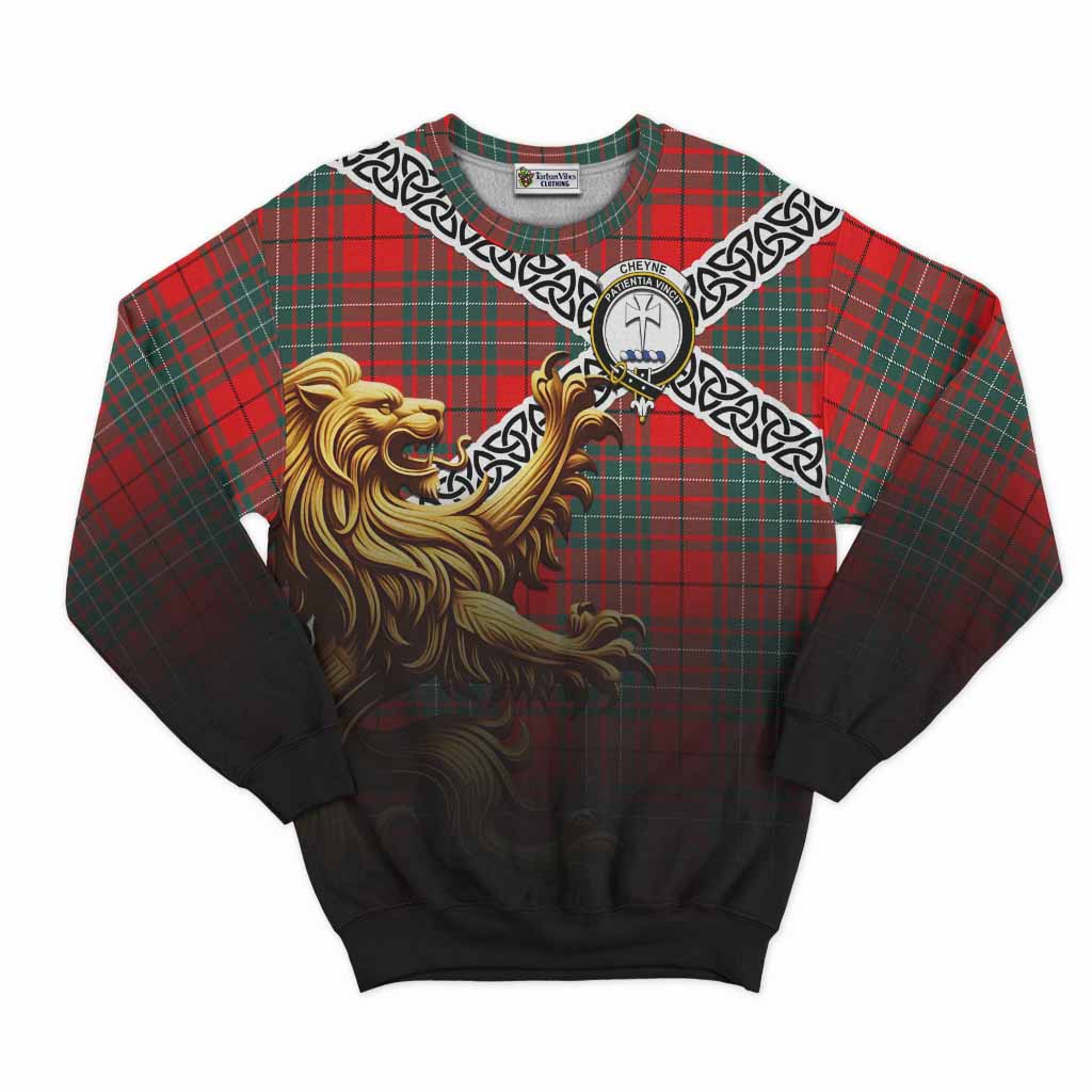 Cheyne Crest Tartan Sweatshirt with Golden Lion Emblem Celtic Style Unisex - Tartan Vibes Clothing