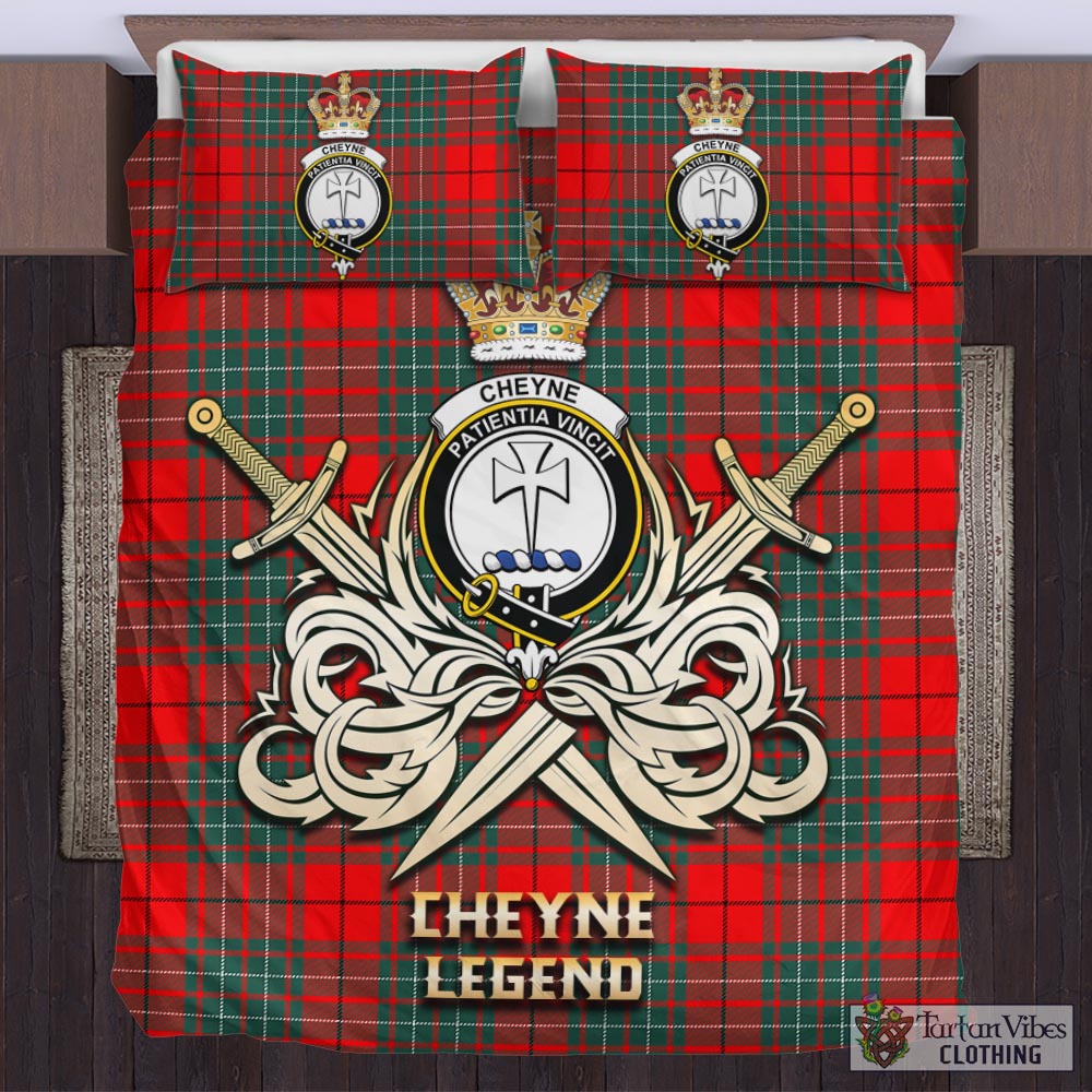 Tartan Vibes Clothing Cheyne Tartan Bedding Set with Clan Crest and the Golden Sword of Courageous Legacy