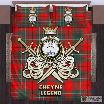 Tartan Vibes Clothing Cheyne Tartan Bedding Set with Clan Crest and the Golden Sword of Courageous Legacy