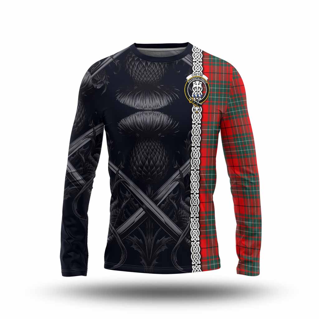 Cheyne Tartan Long Sleeve T-Shirt with Family Crest Cross Sword Thistle Celtic Vibes Unisex - Tartan Vibes Clothing