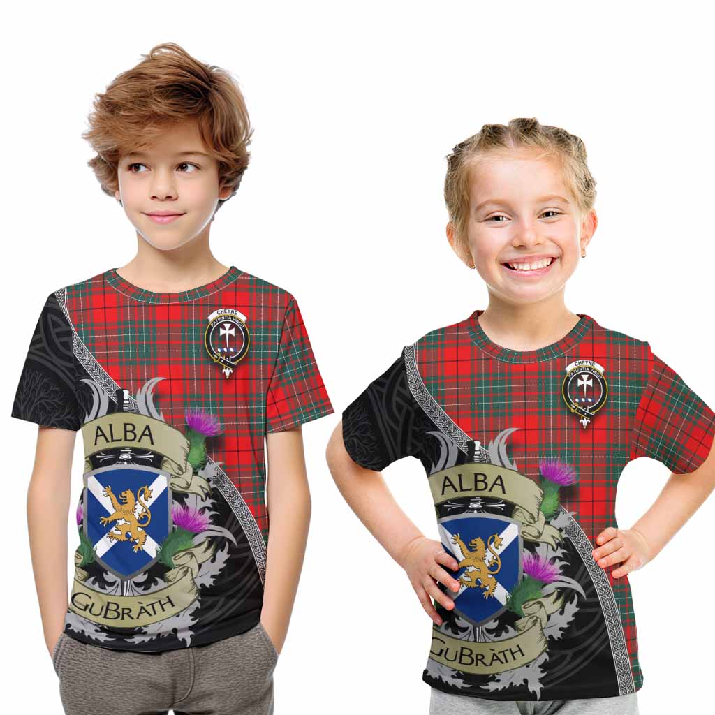 Cheyne Tartan Family Crest Kid T-Shirt Lion Rampant Royal Thistle Shield Celtic Inspired Youth XL Size14 - Tartan Vibes Clothing
