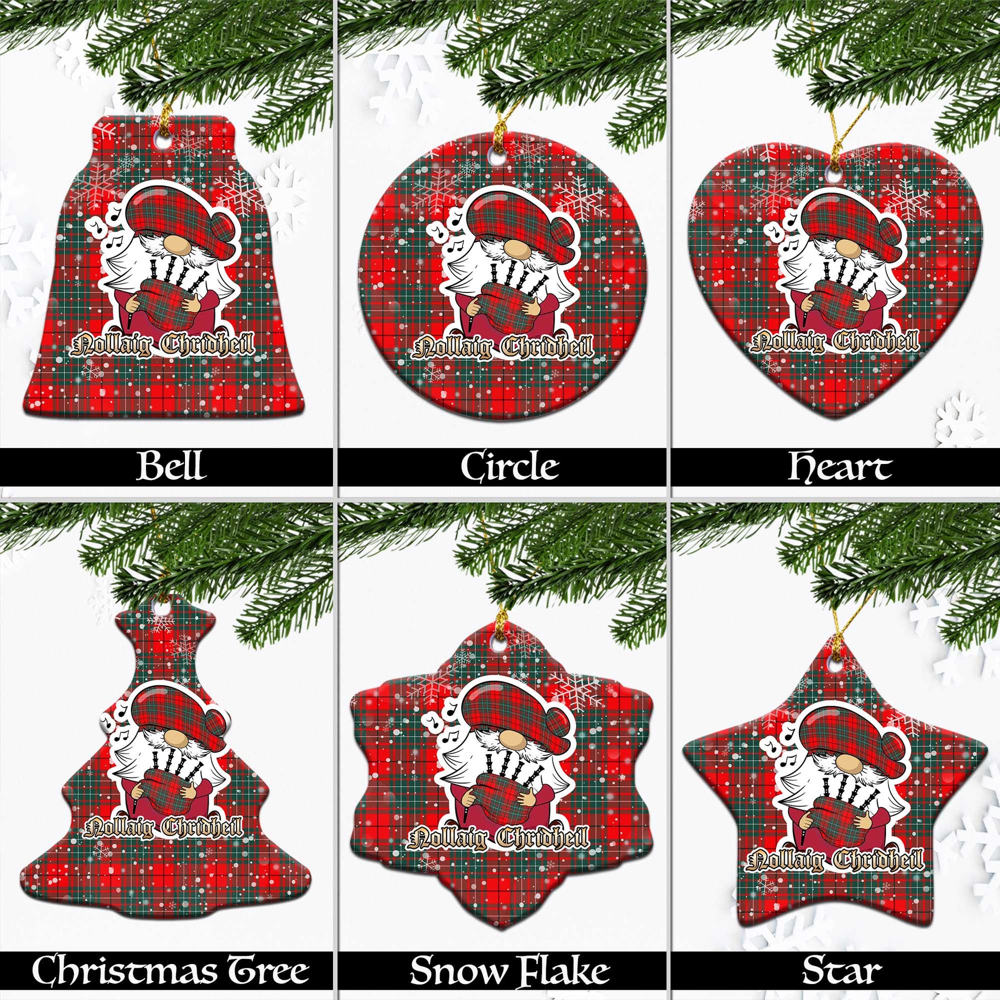 Cheyne Tartan Christmas Ceramic Ornaments with Scottish Gnome Playing Bagpipes Ceramic - Tartan Vibes Clothing