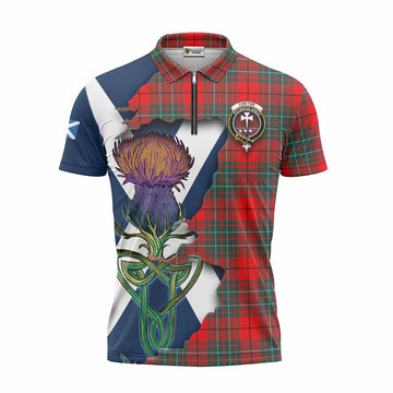 Tartan Vibes Clothing Cheyne Tartan Family Crest Zipper Polo Shirt Scottish Thistle Celtic Inspired