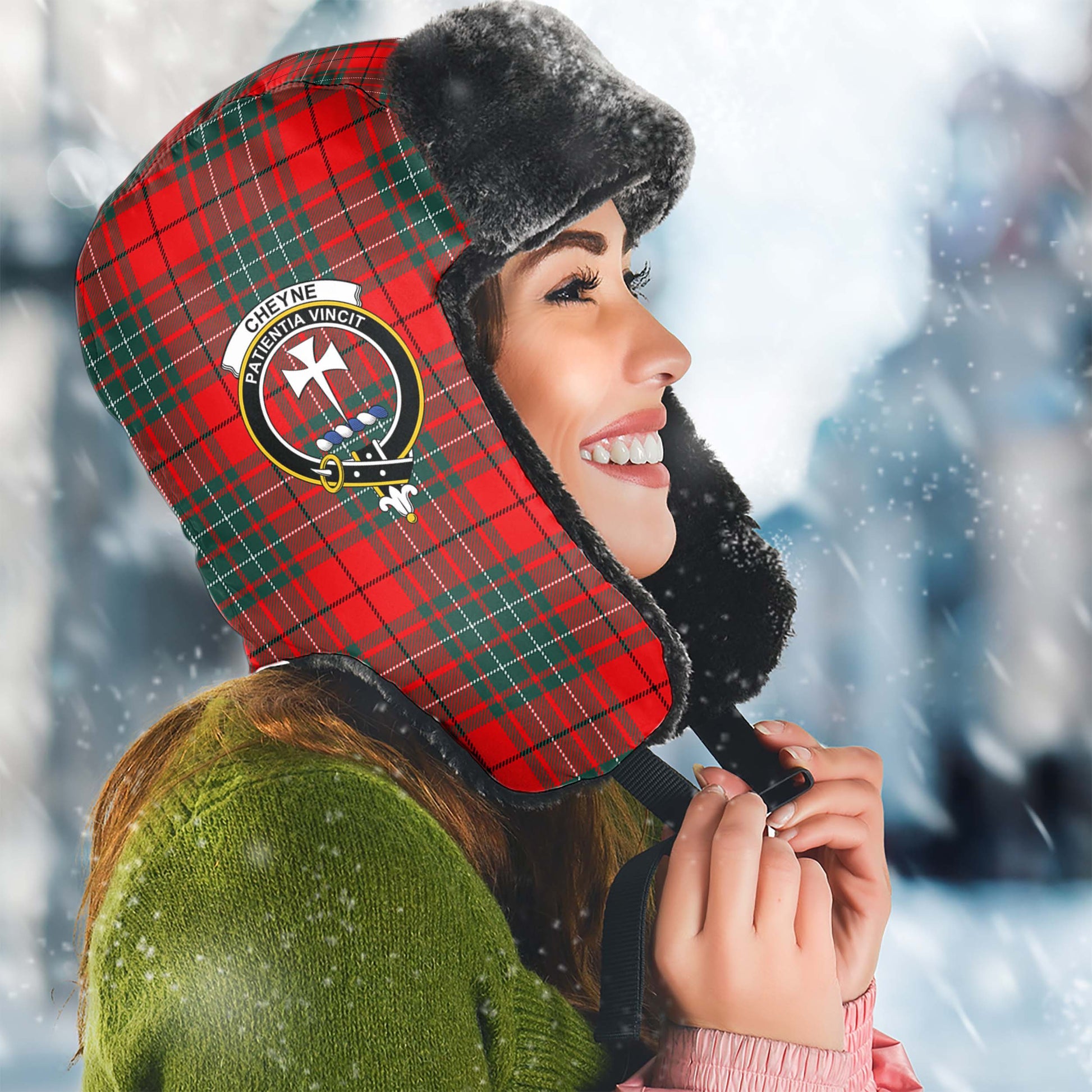 Cheyne Tartan Winter Trapper Hat with Family Crest Winter Trapper Hat Universal Fit Circumference 22.8in (58cm) - Tartan Vibes Clothing