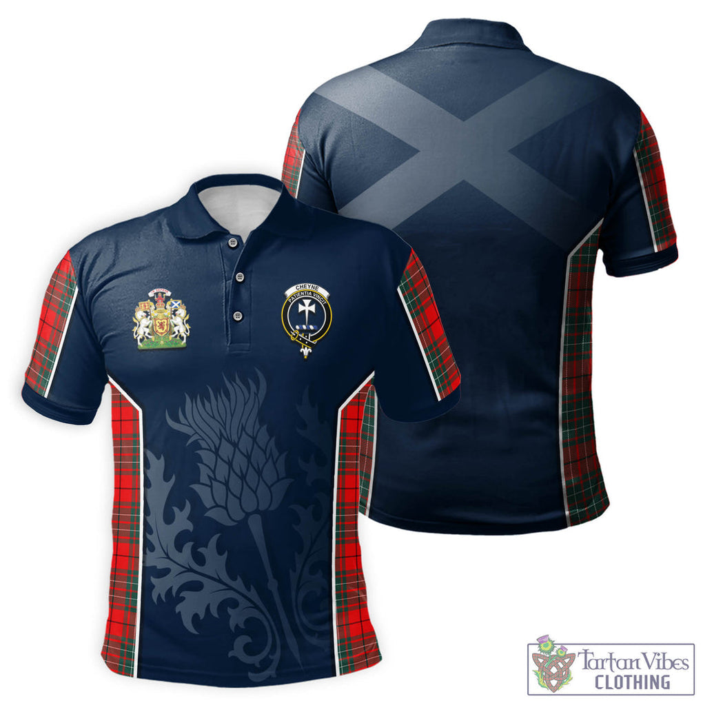 Tartan Vibes Clothing Cheyne Tartan Men's Polo Shirt with Family Crest and Scottish Thistle Vibes Sport Style