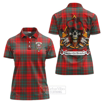 Cheyne Tartan Women's Polo Shirt with Family Crest and Bearded Skull Holding Bottles of Whiskey Women - Tartan Vibes Clothing