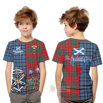 Cheyne Tartan Kid T-Shirt Happy St. Andrew's Day Half Tartan Style Youth XL Size14 - Tartan Vibes Clothing