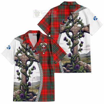 Cheyne Tartan Hawaiian Shirt with Family Crest and St. Andrew's Cross Accented by Thistle Vines Kid - Tartan Vibes Clothing