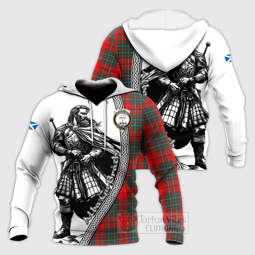Cheyne Tartan Clan Crest Knitted Hoodie with Highlander Warrior Celtic Style Unisex Knitted Pullover Hoodie - Tartan Vibes Clothing