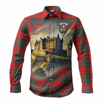 Tartan Vibes Clothing Cheyne Tartan Family Crest Long Sleeve Button Shirt with Scottish Ancient Castle Style