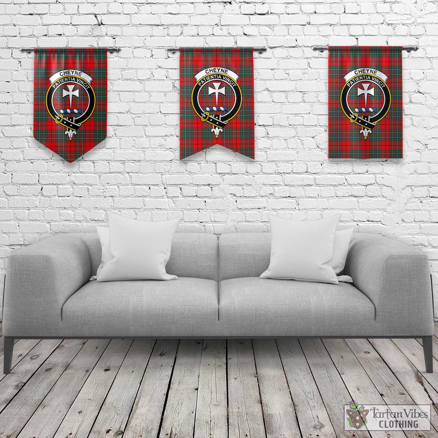 Cheyne Tartan Gonfalon, Tartan Banner with Family Crest Rectangle - Tartan Vibes Clothing