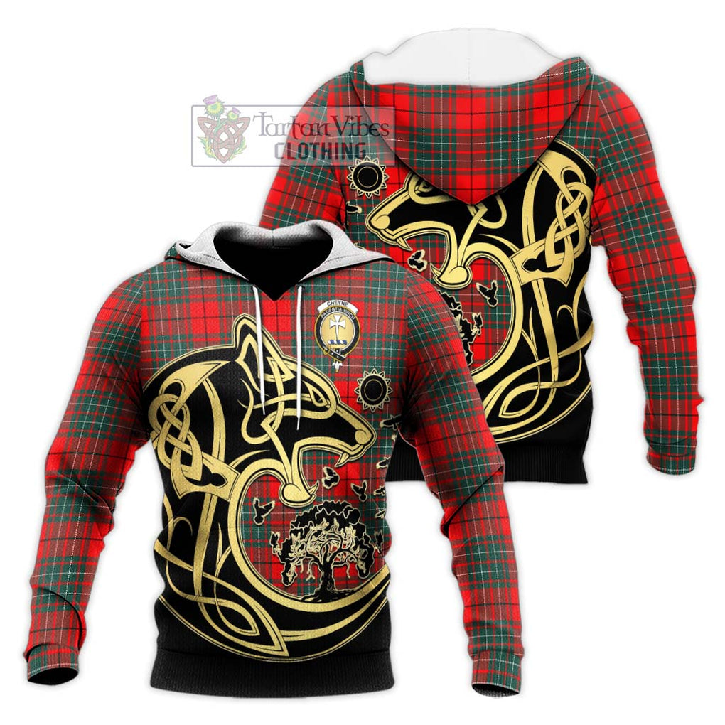 Cheyne Tartan Knitted Hoodie with Family Crest Celtic Wolf Style Unisex Knitted Pullover Hoodie - Tartan Vibes Clothing