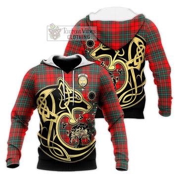 Cheyne Tartan Knitted Hoodie with Family Crest Celtic Wolf Style Unisex Knitted Pullover Hoodie - Tartan Vibes Clothing