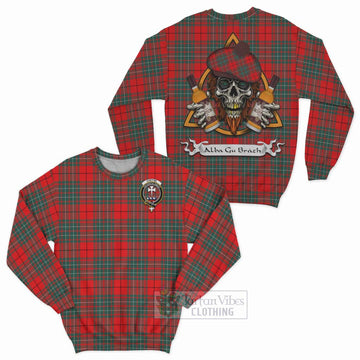 Cheyne Tartan Sweatshirt with Family Crest and Bearded Skull Holding Bottles of Whiskey Unisex - Tartan Vibes Clothing