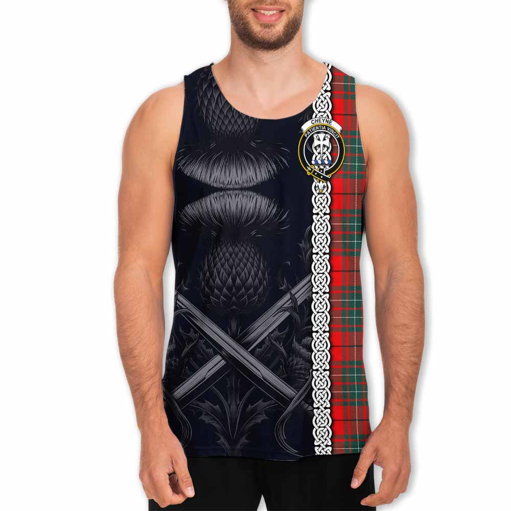 Cheyne Tartan Men's Tank Top with Family Crest Cross Sword Thistle Celtic Vibes Men - Tartan Vibes Clothing