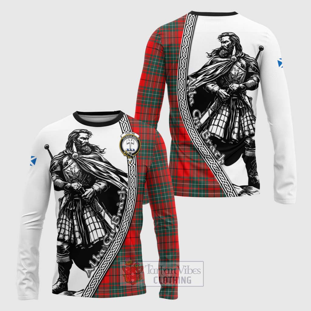 Cheyne Tartan Clan Crest Long Sleeve T-Shirt with Highlander Warrior Celtic Style Unisex - Tartan Vibes Clothing