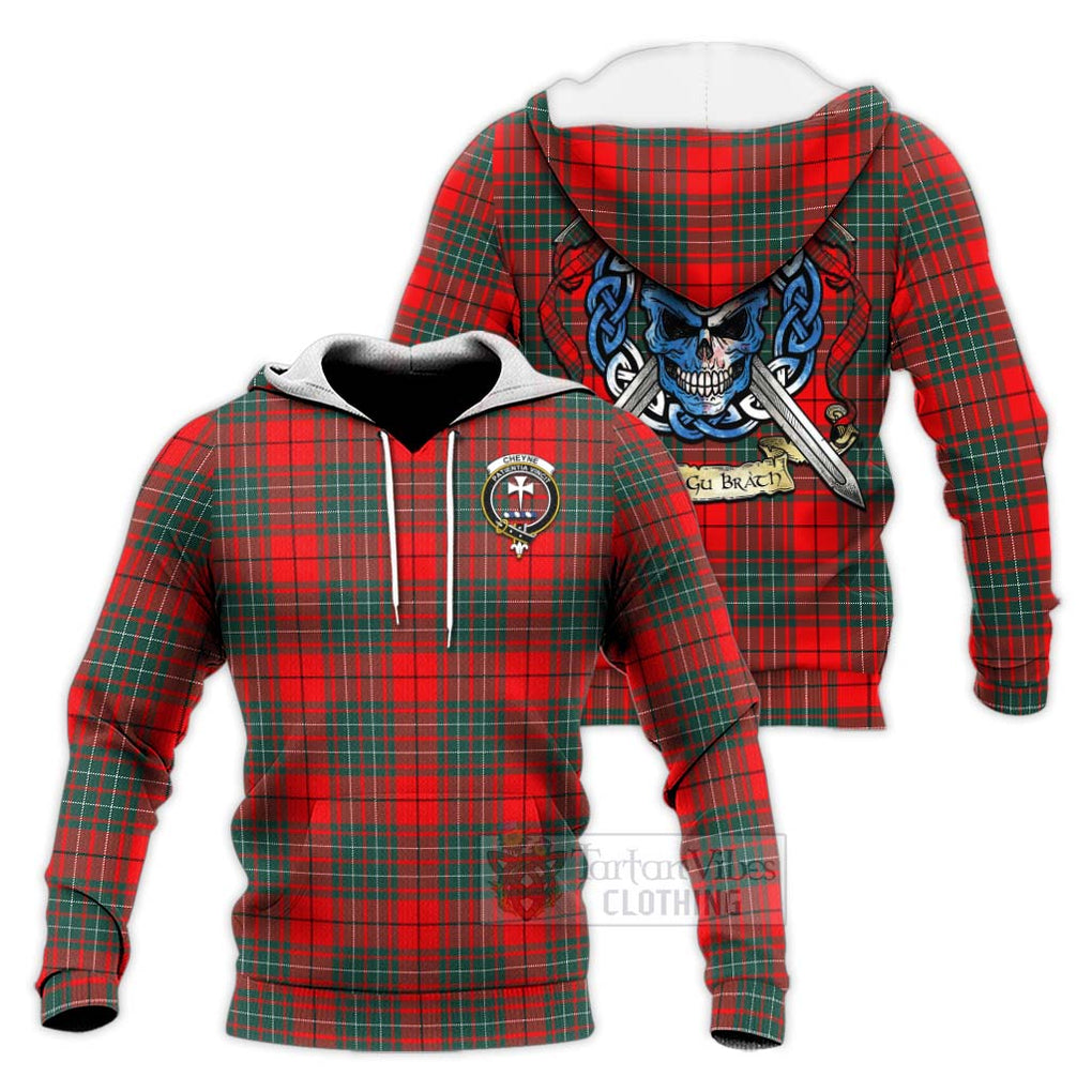 Cheyne Tartan Knitted Hoodie with Family Crest Celtic Skull Style Unisex Knitted Pullover Hoodie - Tartan Vibes Clothing