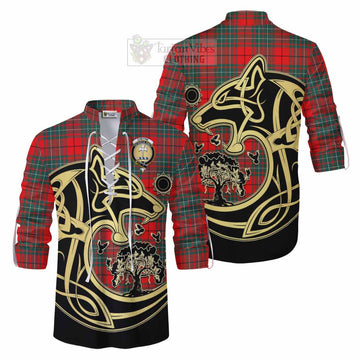 Cheyne Tartan Ghillie Kilt Shirt with Family Crest Celtic Wolf Style Men - Tartan Vibes Clothing