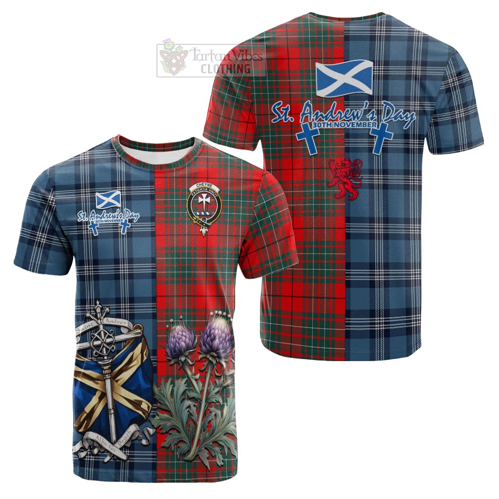 Cheyne Tartan Cotton T-shirt Happy St. Andrew's Day Half Tartan Style Kid's Shirt - Tartan Vibes Clothing