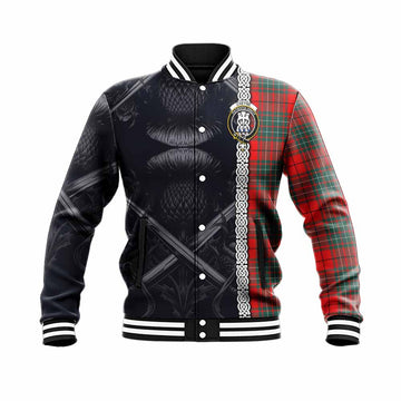 Cheyne Tartan Baseball Jacket with Family Crest Cross Sword Thistle Celtic Vibes Unisex - Tartan Vibes Clothing