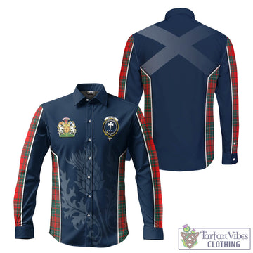 Cheyne Tartan Long Sleeve Button Up Shirt with Family Crest and Scottish Thistle Vibes Sport Style