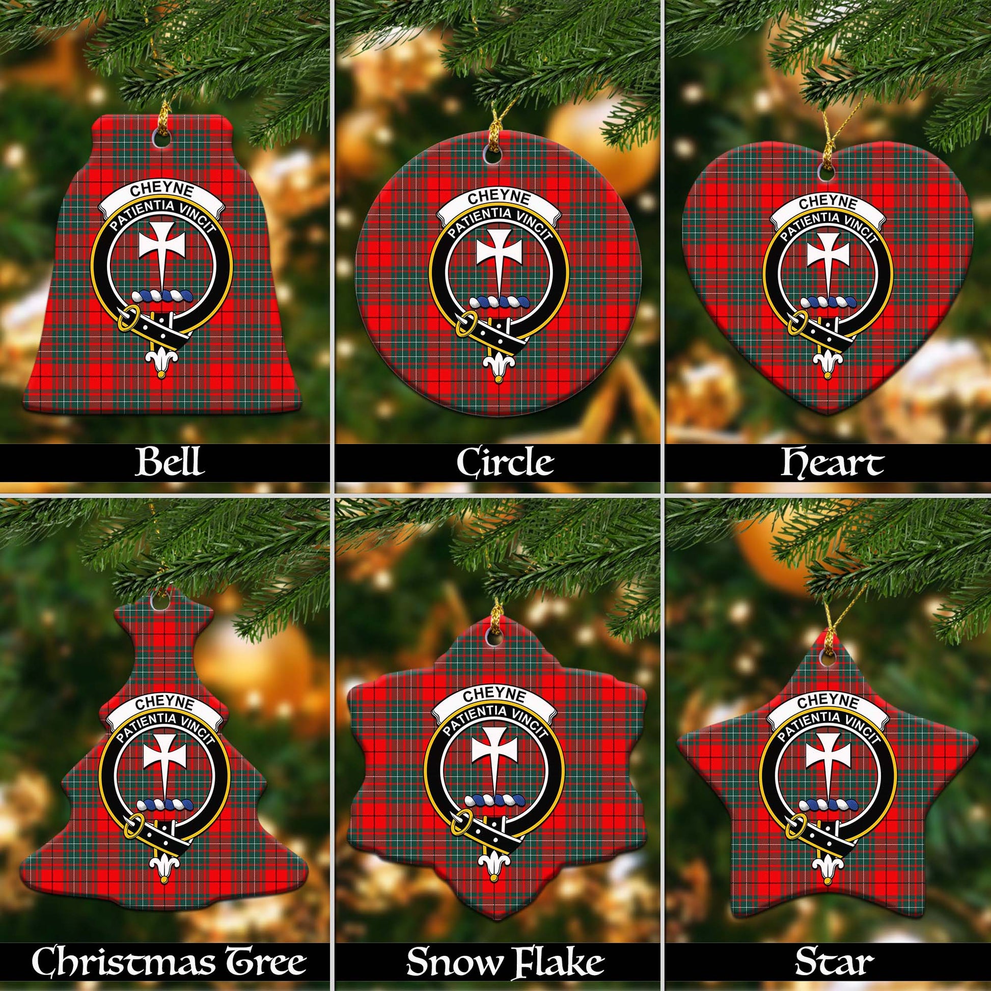 Cheyne Tartan Christmas Ceramic Ornaments with Family Crest Ceramic - Tartan Vibes Clothing