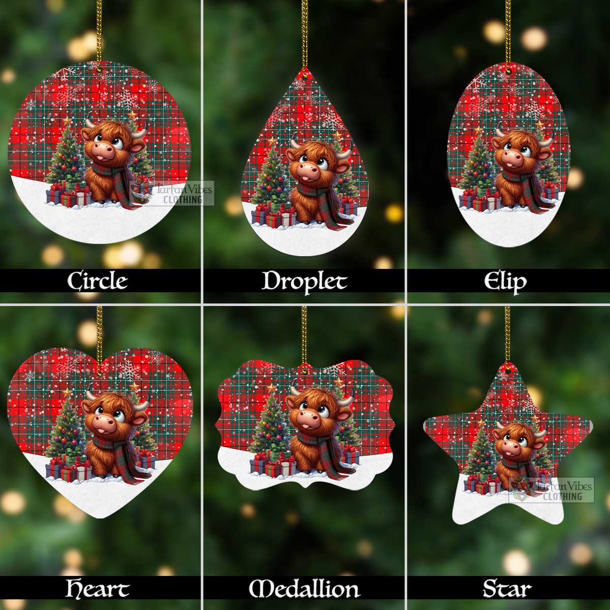 Cheyne Tartan Christmas Aluminium Ornament with Adorable Highland Coo Aluminium - Tartan Vibes Clothing