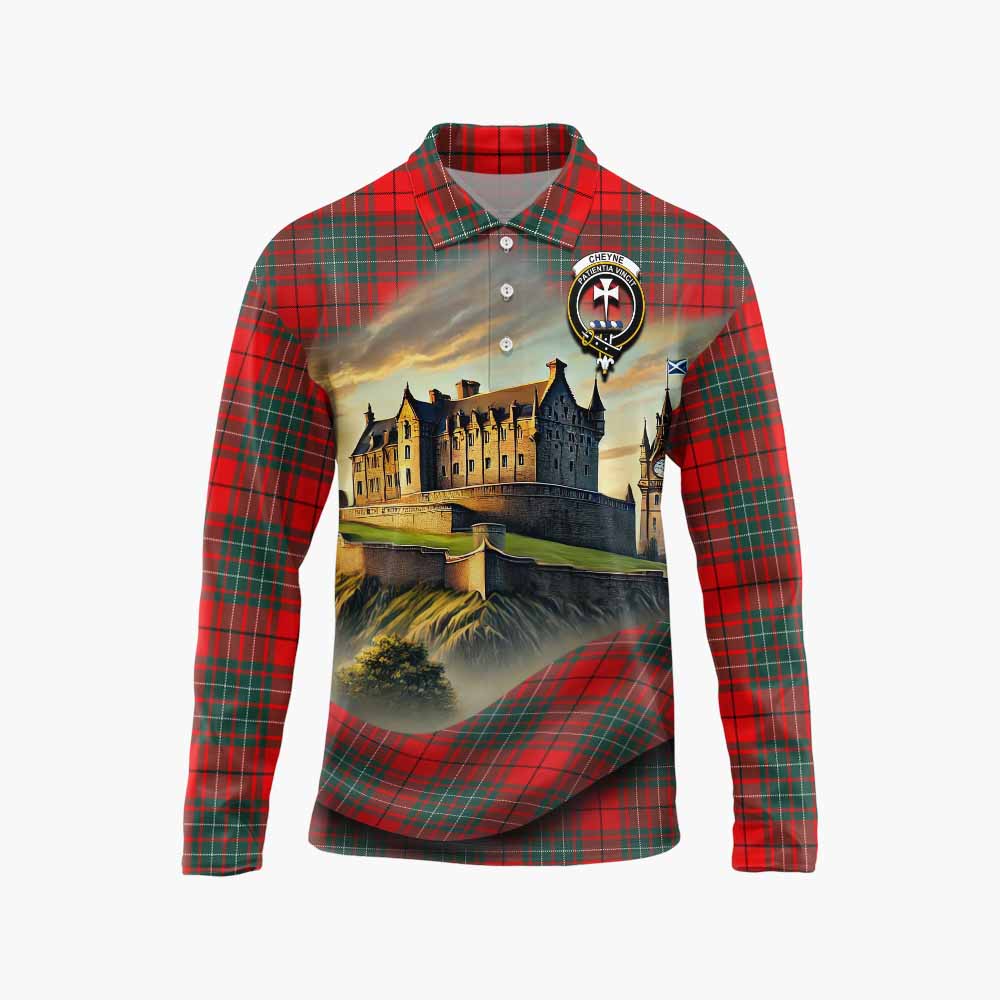 Cheyne Tartan Family Crest Long Sleeve Polo Shirt with Scottish Ancient Castle Style Unisex - Tartan Vibes Clothing