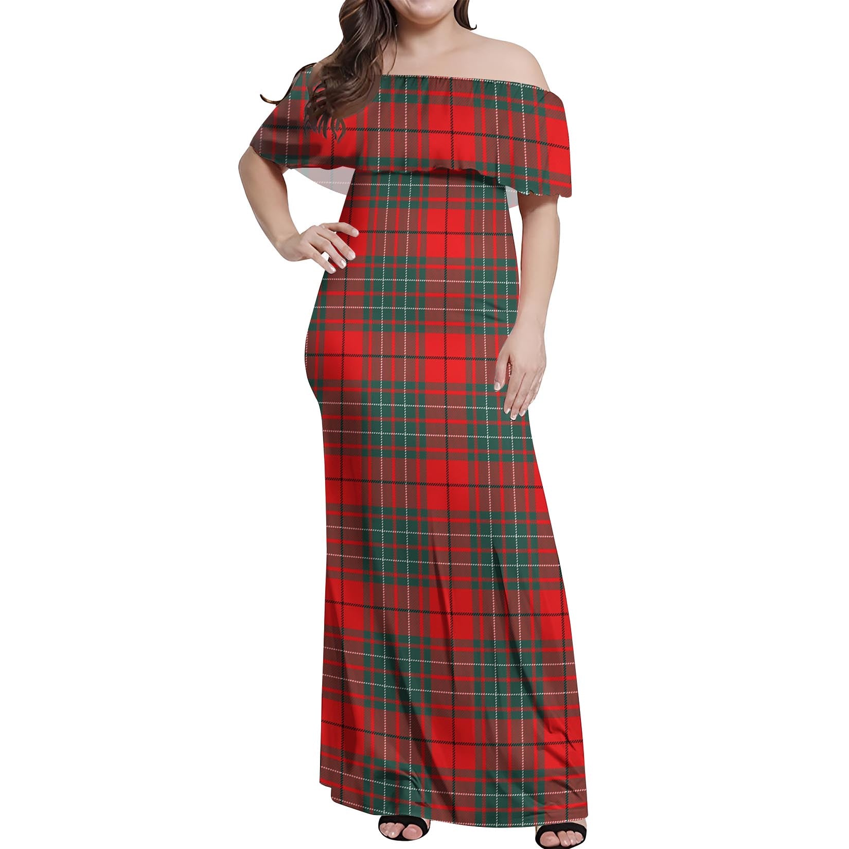 Cheyne Tartan Off Shoulder Long Dress Women's Dress - Tartan Vibes Clothing
