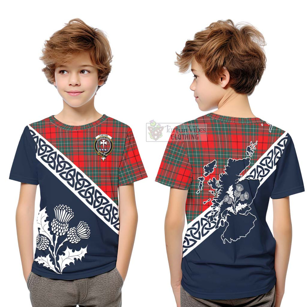 Cheyne Tartan Kid T-Shirt Featuring Thistle and Scotland Map Youth XL Size14 - Tartan Vibes Clothing