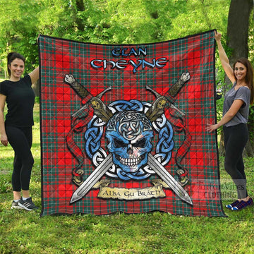 Cheyne Tartan Quilt with Celtic Skull Alba Gu Brath Style Super King Quilt 91" x 110" - Tartan Vibes Clothing