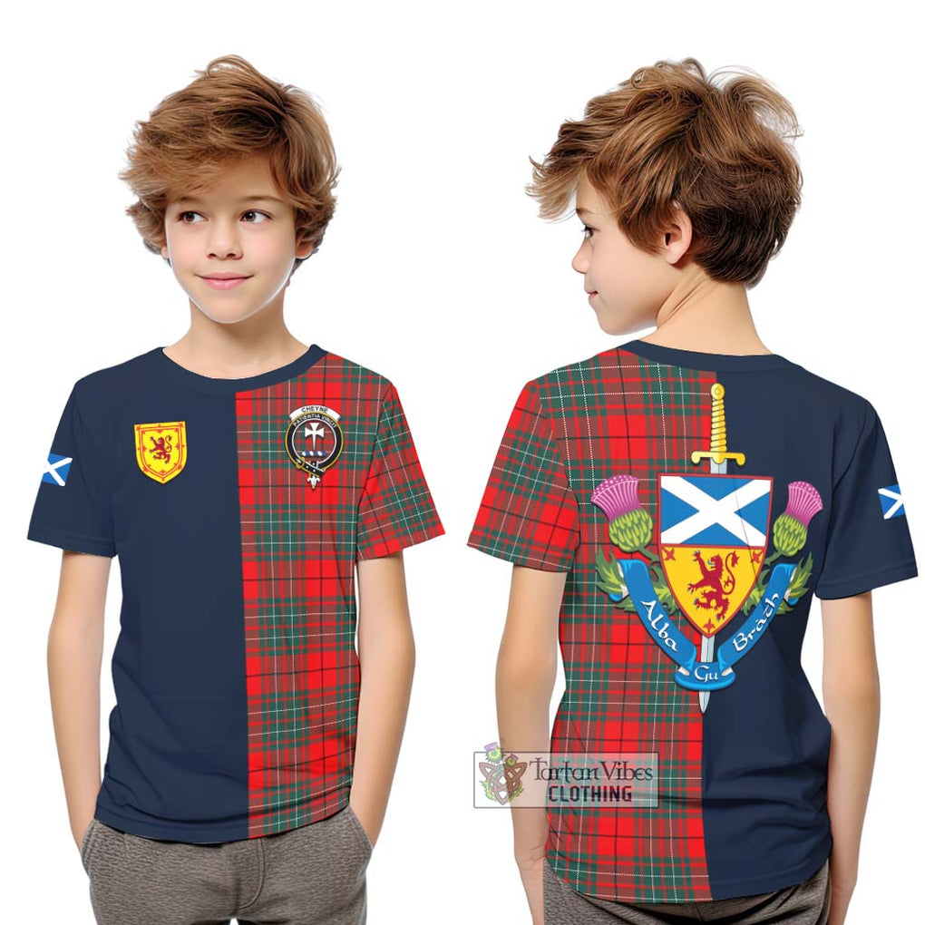 Cheyne Tartan Kid T-Shirt Alba with Scottish Lion Royal Arm Half Style Youth XL Size14 - Tartan Vibes Clothing
