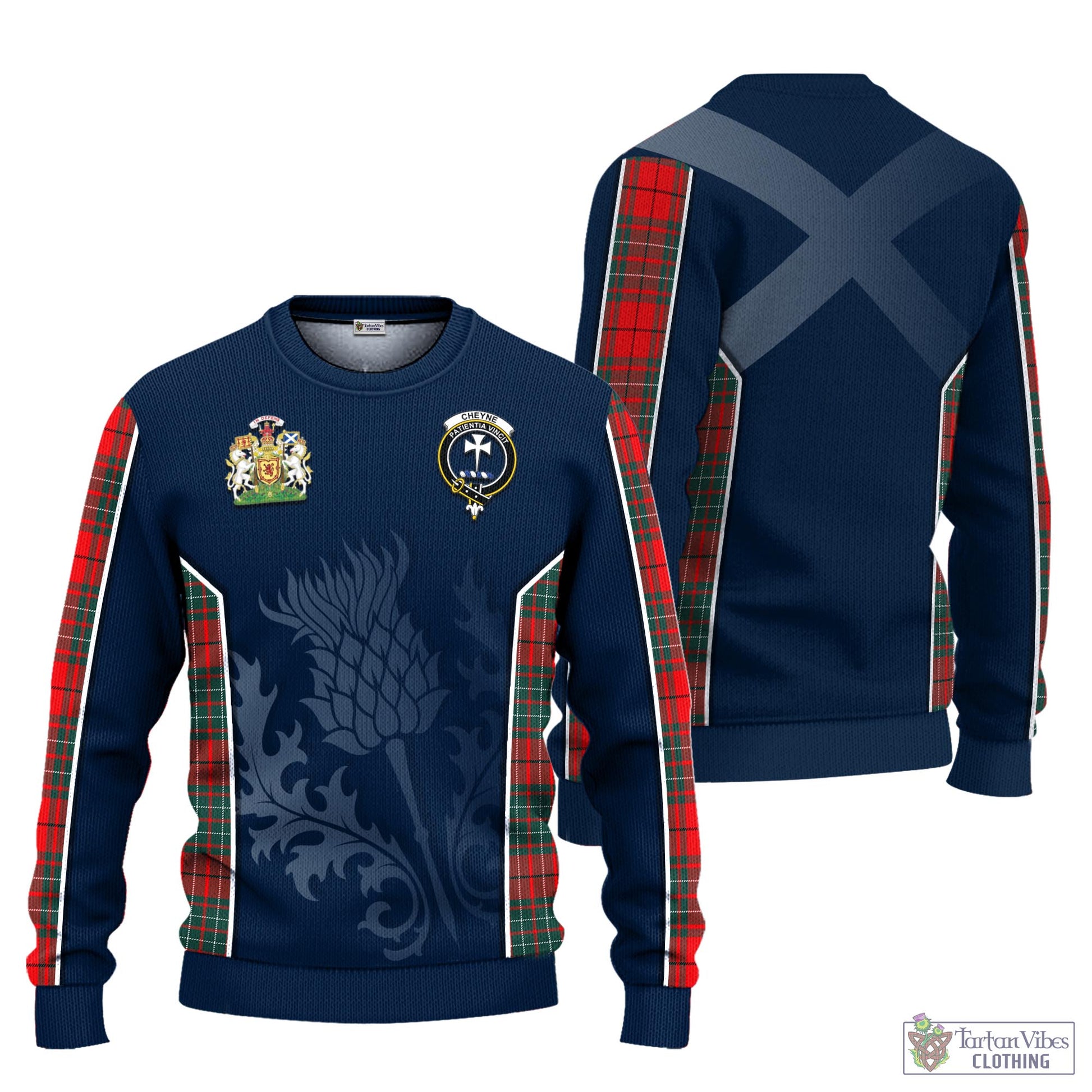 Cheyne Tartan Knitted Sweatshirt with Family Crest and Scottish Thistle Vibes Sport Style Unisex - Tartan Vibes Clothing