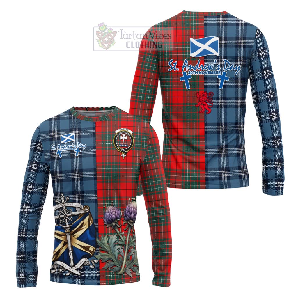 Cheyne Tartan Long Sleeve T-Shirt Happy St. Andrew's Day Half Tartan Style Unisex - Tartan Vibes Clothing