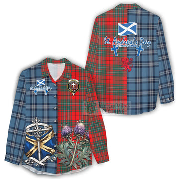 Cheyne Tartan Women's Casual Shirt Happy St. Andrew's Day Half Tartan Style - Tartan Vibes Clothing
