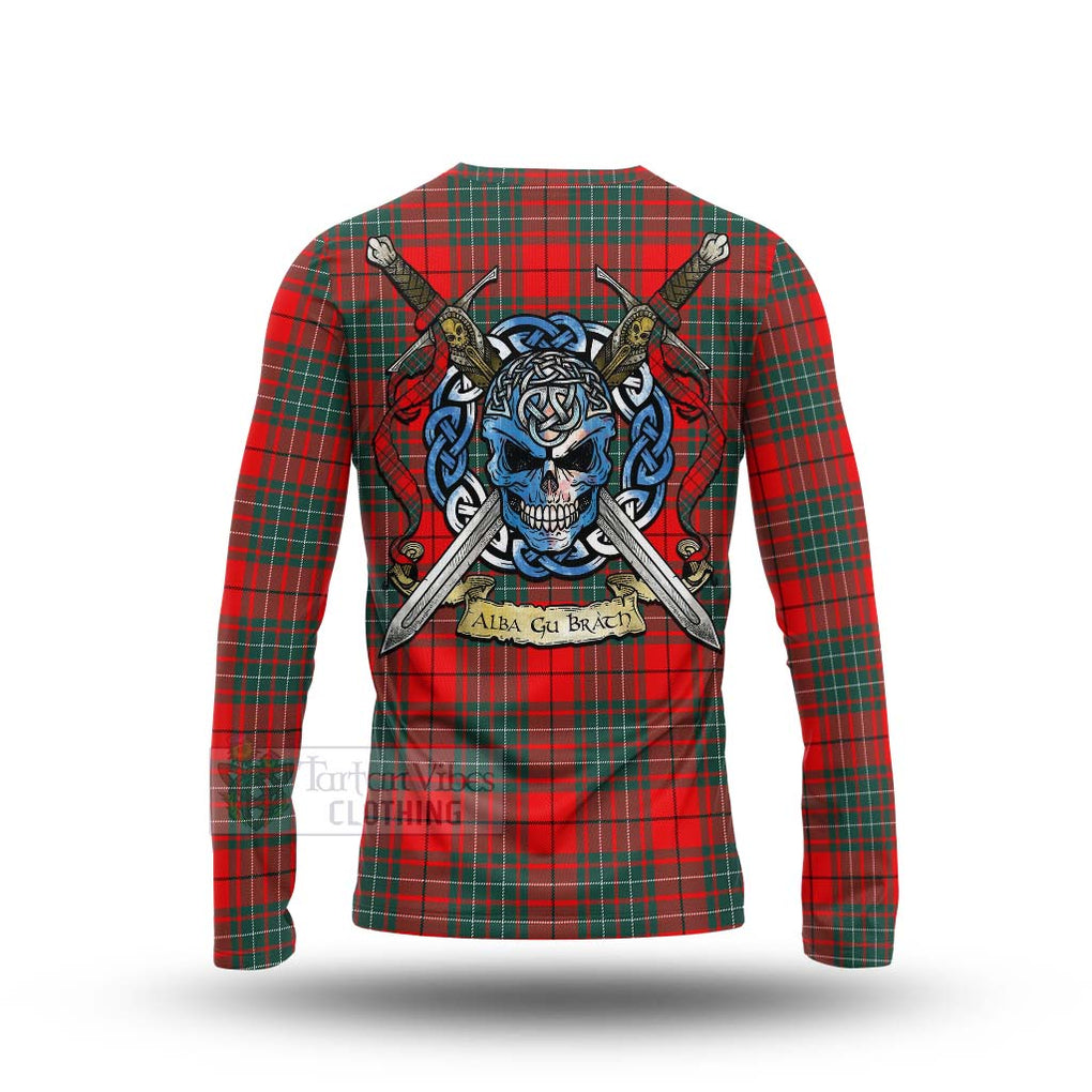 Cheyne Tartan Long Sleeve T-Shirt with Family Crest Celtic Skull Style - Tartan Vibes Clothing