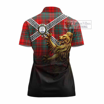 Cheyne Crest Tartan Women's Polo Shirt with Golden Lion Emblem Celtic Style - Tartan Vibes Clothing
