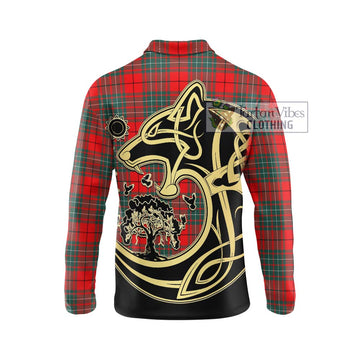 Cheyne Tartan Long Sleeve Polo Shirt with Family Crest Celtic Wolf Style - Tartan Vibes Clothing