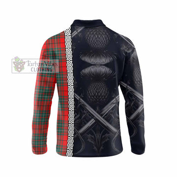 Cheyne Tartan Long Sleeve Polo Shirt with Family Crest Cross Sword Thistle Celtic Vibes - Tartan Vibes Clothing